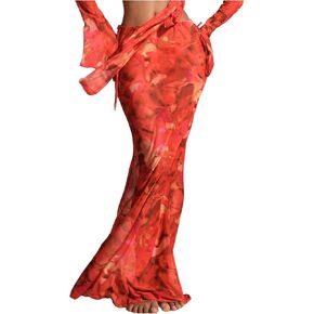 Verdusa Women's Floral Sheer Beach Cover Up Maxi Skirts Boho Mesh Drop Waist Swim Skirt in Saudi Arabia
