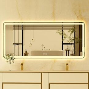 مرآة LED مقاس 72 × 32 بوصة للحمام مع إضاءة أمامية وخلفية، مرآة حمام كبيرة مثبتة على الحائط مع 3 ألوان، مرآة زينة مضادة للضباب مع أضواء in Kuwait