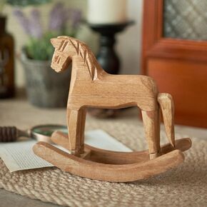 Kajoeiae يتأرجح حصان خشبي هزاز خمر منحوت الحصان تمثال الجدول أعلى ديكور عطلة زخرفة عيد الميلاد تمثال لديكور المنزل (بني، 19 سم * 6.5 سم * 16 سم) in Kuwait