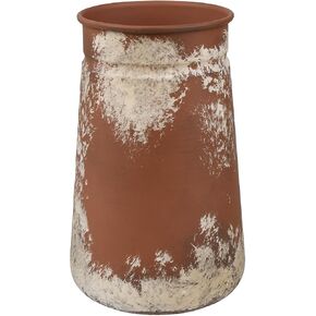 PHILPETY Shabby Chic Classy Designed Blue Milk Can Galvanized Finish Metal Vase Country Rustic Primitive Decorative Flower Holder for Home Office Garden, 7.79" H (Reddish-Brown) in Kuwait