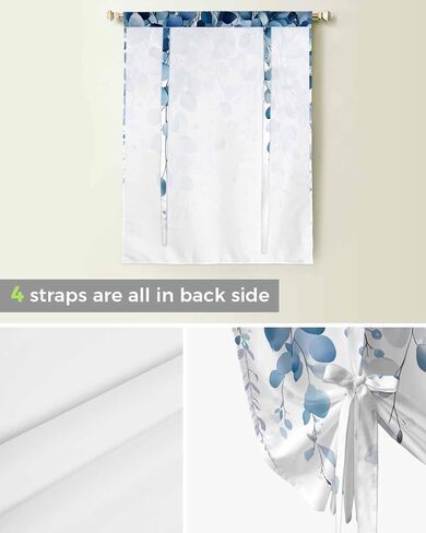 WEEKA CLSNE Blue Eucalyptus Leaves Tie Up Curtains for Kitchen Living Room, Spring Farmhouse Thermal Insulated Adjustable Tie Up Shade Rod Pocket Panel for Small Window, Botanical Leaf 34" W x 45" L in Saudi Arabia