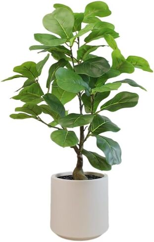 Verdeora 25" Fiddle Leaf Fig Artificial Fake Plants, Floor Plant with Realistic Plastic Leaves & Cement Pot, Lifelike Home Decor for Living Room, Low Maintenance Housewarming Gift for Plant Lovers in Saudi Arabia