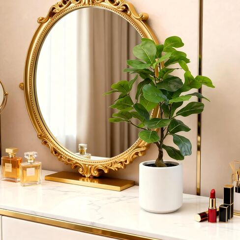Verdeora 25" Fiddle Leaf Fig Artificial Fake Plants, Floor Plant with Realistic Plastic Leaves & Cement Pot, Lifelike Home Decor for Living Room, Low Maintenance Housewarming Gift for Plant Lovers in Saudi Arabia