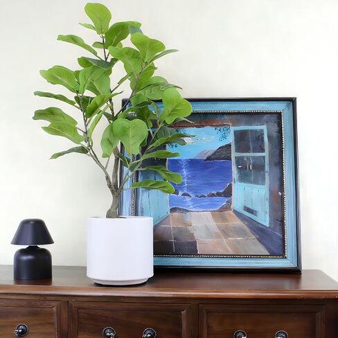 Verdeora 25" Fiddle Leaf Fig Artificial Fake Plants, Floor Plant with Realistic Plastic Leaves & Cement Pot, Lifelike Home Decor for Living Room, Low Maintenance Housewarming Gift for Plant Lovers in Saudi Arabia