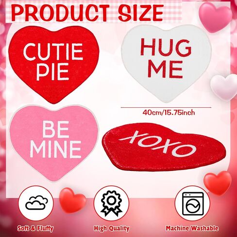 Maasechs 6 Pcs Valentine's Day Heart Rug Valentines Day Bathroom Decor Non Slip Heart Shaped Bath Rugs Red Pink White Mat Doormat for Bathroom Kitchen Living Room Home in Saudi Arabia