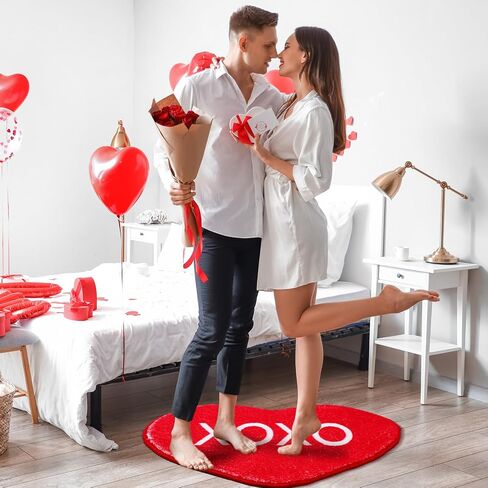 Maasechs 6 Pcs Valentine's Day Heart Rug Valentines Day Bathroom Decor Non Slip Heart Shaped Bath Rugs Red Pink White Mat Doormat for Bathroom Kitchen Living Room Home in Saudi Arabia