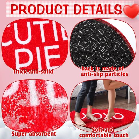 Maasechs 6 Pcs Valentine's Day Heart Rug Valentines Day Bathroom Decor Non Slip Heart Shaped Bath Rugs Red Pink White Mat Doormat for Bathroom Kitchen Living Room Home in Saudi Arabia