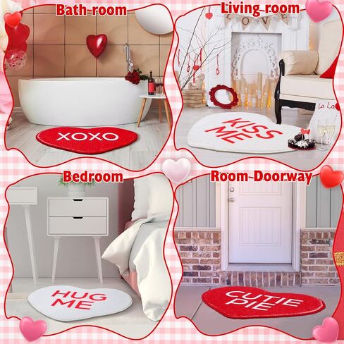 Maasechs 6 Pcs Valentine's Day Heart Rug Valentines Day Bathroom Decor Non Slip Heart Shaped Bath Rugs Red Pink White Mat Doormat for Bathroom Kitchen Living Room Home in Saudi Arabia