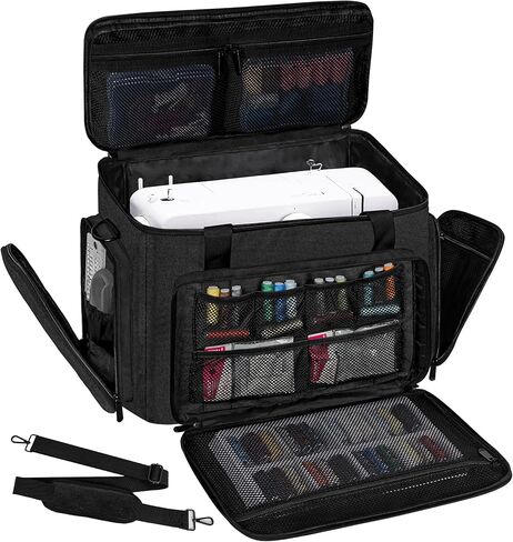 Sewing Machine Carrying Case with Multiple Side Zipper Storage Pockets for Accessories, Universal Tote Storage Bag Compatible with Most Standard Singer, Brother, Janome, Black in Kuwait