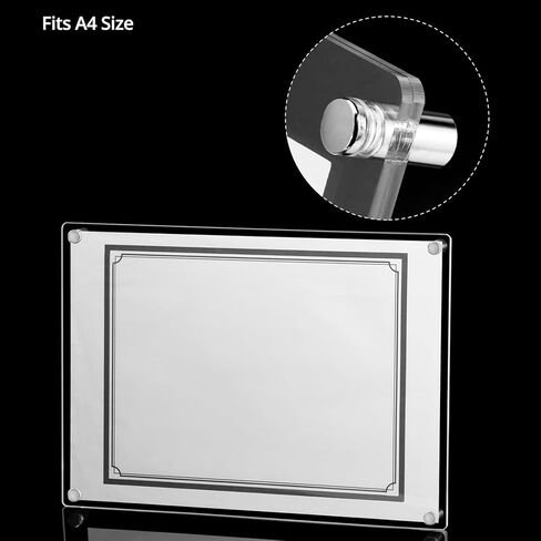 QWORK 8.5x12 Clear Acrylic Floating Frameless Picture Frame - Double Panel, Wall Mount, UV Protection, for Degrees, Certificates, Photos (Full Frame 9.4x13.4 inch) in Saudi Arabia