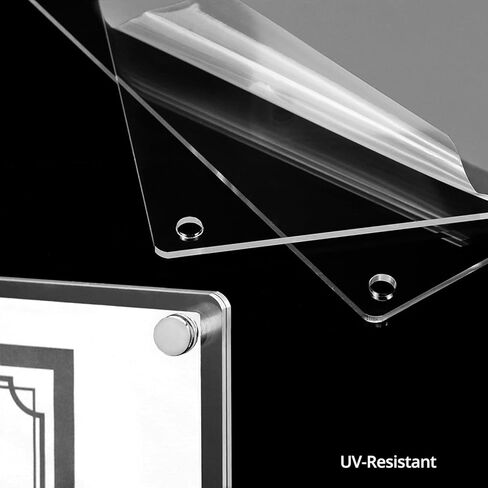 QWORK 8.5x12 Clear Acrylic Floating Frameless Picture Frame - Double Panel, Wall Mount, UV Protection, for Degrees, Certificates, Photos (Full Frame 9.4x13.4 inch) in Saudi Arabia