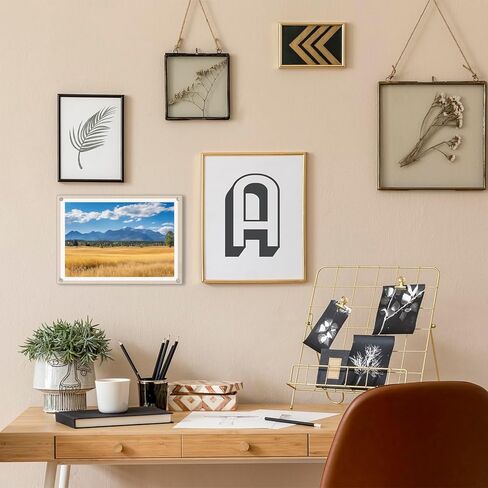 QWORK 8.5x12 Clear Acrylic Floating Frameless Picture Frame - Double Panel, Wall Mount, UV Protection, for Degrees, Certificates, Photos (Full Frame 9.4x13.4 inch) in Saudi Arabia