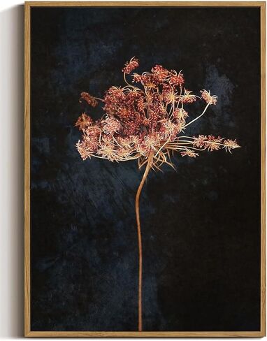 WALLZK Vintage Framed Wall Art Moody Botanical Wall Decor Dark Dried Flower Minimalist Canvas Prints Pictures Rustic Retro Artwork for Walls Living Room Bedroom Bathroom 8"x10" in Saudi Arabia