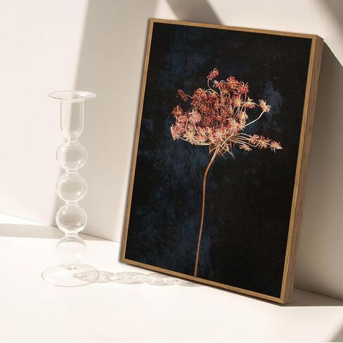 WALLZK Vintage Framed Wall Art Moody Botanical Wall Decor Dark Dried Flower Minimalist Canvas Prints Pictures Rustic Retro Artwork for Walls Living Room Bedroom Bathroom 8"x10" in Saudi Arabia