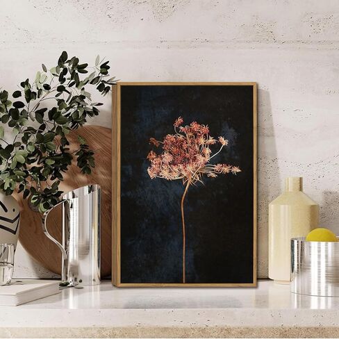 WALLZK Vintage Framed Wall Art Moody Botanical Wall Decor Dark Dried Flower Minimalist Canvas Prints Pictures Rustic Retro Artwork for Walls Living Room Bedroom Bathroom 8"x10" in Saudi Arabia
