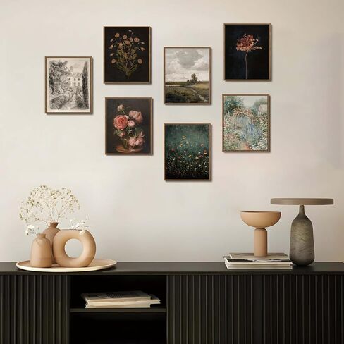 WALLZK Vintage Framed Wall Art Moody Botanical Wall Decor Dark Dried Flower Minimalist Canvas Prints Pictures Rustic Retro Artwork for Walls Living Room Bedroom Bathroom 8"x10" in Saudi Arabia