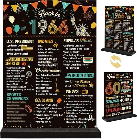 Yoyuspy 60th Birthday Decorations for Women Men, Double-Sided Printing Vintage Back in 1966 Acrylic Poster Sign with Stand Gifts, Cheer to 60 Years Party Over the Hill Table Decor Supplies in Saudi Arabia