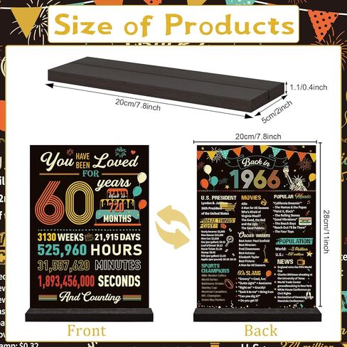 Yoyuspy 60th Birthday Decorations for Women Men, Double-Sided Printing Vintage Back in 1966 Acrylic Poster Sign with Stand Gifts, Cheer to 60 Years Party Over the Hill Table Decor Supplies in Saudi Arabia
