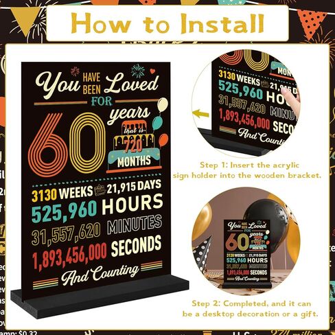 Yoyuspy 60th Birthday Decorations for Women Men, Double-Sided Printing Vintage Back in 1966 Acrylic Poster Sign with Stand Gifts, Cheer to 60 Years Party Over the Hill Table Decor Supplies in Saudi Arabia