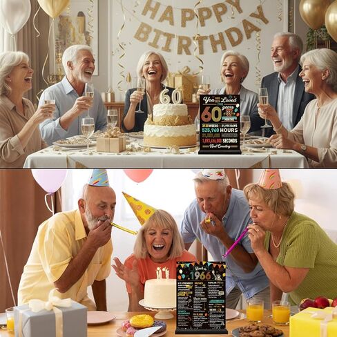Yoyuspy 60th Birthday Decorations for Women Men, Double-Sided Printing Vintage Back in 1966 Acrylic Poster Sign with Stand Gifts, Cheer to 60 Years Party Over the Hill Table Decor Supplies in Saudi Arabia