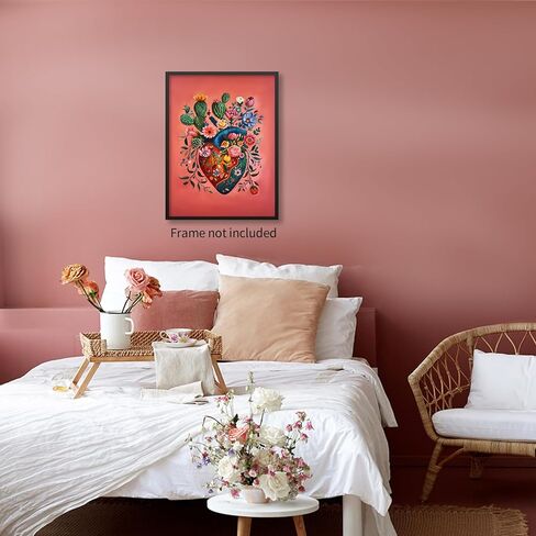 المكسيك تتفتح القلب قماش المشارك الملونة خمر النباتية جدار الفن غير تقليدي تريبي الوردي يطبع للسرير غرفة المعيشة شقة جدار ديكور 12x16 بوصة غير المؤطرة in Kuwait