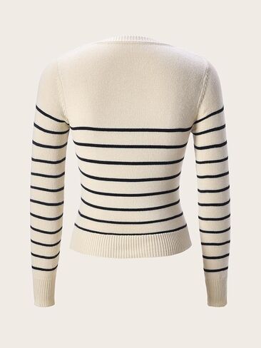 winkbay Women's Striped Crew Neck Sweater Dressy Casual Long Sleeve Fitted Ribbed Knit Pullover Tops in Saudi Arabia