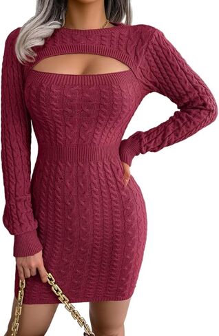Qkezz Women Bodycon Sweater Dress Mini Slim Cut Out مثير الخريف كم طويل متماسكة فساتين قصيرة مثيرة البلوز البلوز in Saudi Arabia