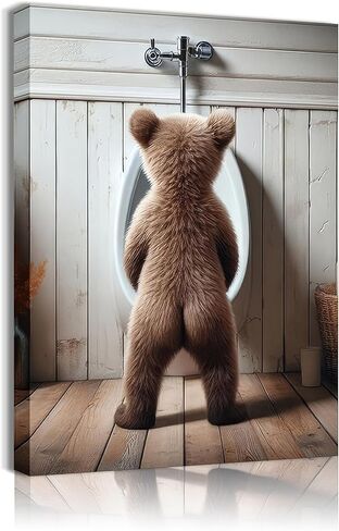 Humorous Bear Wall Art Funny Animals Kids Bathroom Artwork Canvas Poster Prints Funny Brown Bear Wall Art Cute Animal Wall Decoration Paintings Pictures for Living Room Bedroom Office 12x16in Canvas in Saudi Arabia