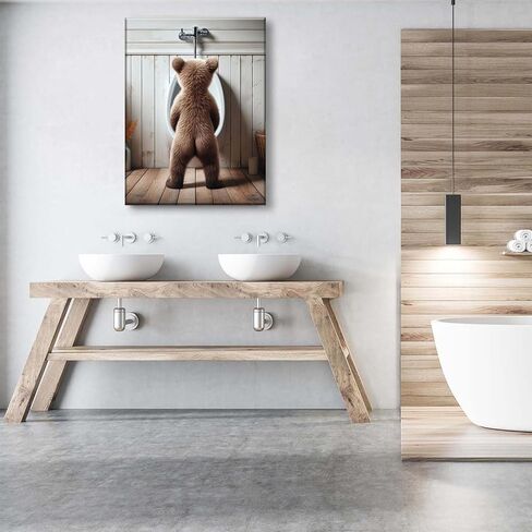 Humorous Bear Wall Art Funny Animals Kids Bathroom Artwork Canvas Poster Prints Funny Brown Bear Wall Art Cute Animal Wall Decoration Paintings Pictures for Living Room Bedroom Office 12x16in Canvas in Saudi Arabia