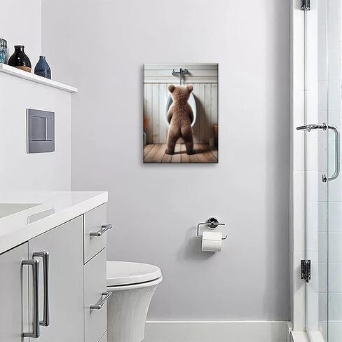 Humorous Bear Wall Art Funny Animals Kids Bathroom Artwork Canvas Poster Prints Funny Brown Bear Wall Art Cute Animal Wall Decoration Paintings Pictures for Living Room Bedroom Office 12x16in Canvas in Saudi Arabia