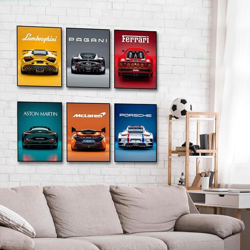 بيرا طباعة ملصقات السيارات ملصق السيارة الرياضية ملصق سيارة سباق السيارات رجل الكهف ملصقات المطبوعات الفنية للجدران سباق السيارات العصرية السيارات الفائقة جدار الفن لغرفة نوم الأولاد (غير الإطار، 8 × 10 بوصة، 6 قطع) in Kuwait