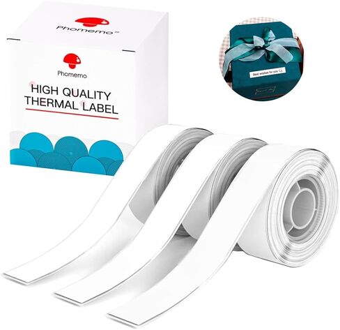 ملصقات Phomemo-3 Roll D30 D30 White White Thermal Label Paper ، 1/2 "× 20 قدمًا (15 مم × 6 أمتار) أسود على اللون الأبيض لتصنيع الملصقات D30/D35 ، للمنزل ، المطبخ ، المكتب ، الهدية ، المنظمة in Saudi Arabia