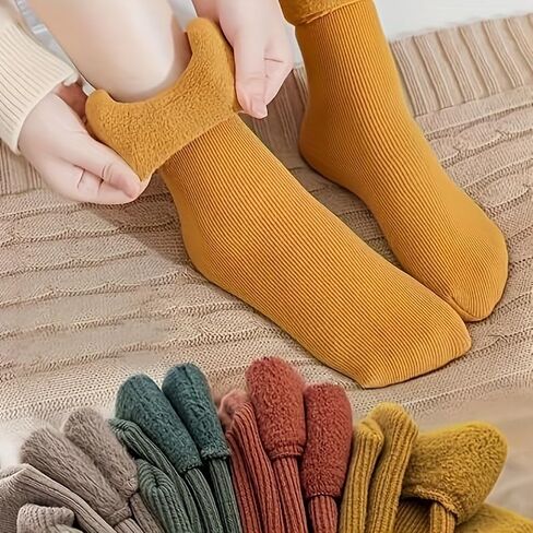 4-Pair Soft Velvet Slim Thermal Socks for Women and Men Vertical Stripe Fleece-Lined Mid-Calf Warm Floor Socks in Saudi Arabia