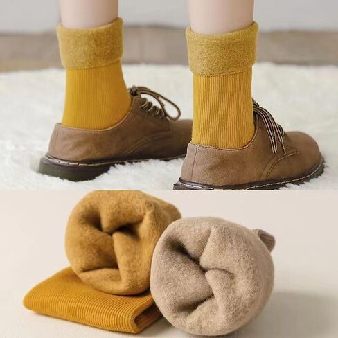 4-Pair Soft Velvet Slim Thermal Socks for Women and Men Vertical Stripe Fleece-Lined Mid-Calf Warm Floor Socks in Saudi Arabia