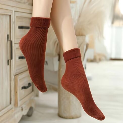 4-Pair Soft Velvet Slim Thermal Socks for Women and Men Vertical Stripe Fleece-Lined Mid-Calf Warm Floor Socks in Saudi Arabia