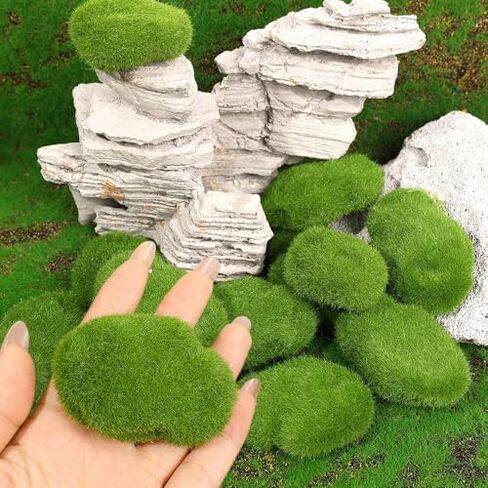 10Pcs Polocat Artificial Foam Moss Rocks Fake Green Moss Stone Micro Landscape DIY Crafts for Home Garden Flower Pot Decoration Stone (10Pcs-2.7nch) in Saudi Arabia