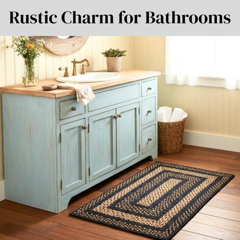 Charleston Jute Braided Rugs 2x3' Rectangular - Country Primitive Black and Brown Rug for Kitchens, Entryways, and Bathrooms in Saudi Arabia