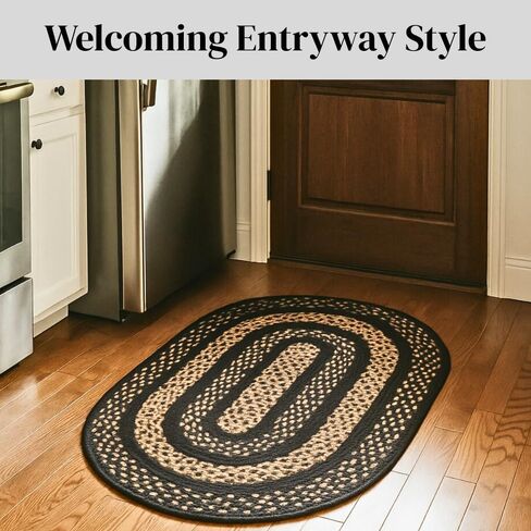 Charleston Jute Braided Rugs 2x3' Rectangular - Country Primitive Black and Brown Rug for Kitchens, Entryways, and Bathrooms in Saudi Arabia