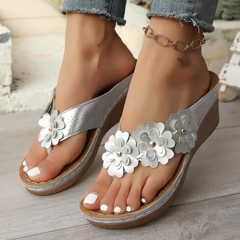 Nkgra Orthopedic Wedge Flip Flops for Women Floral Slip On Open Toe Thong Sandals Slippers Summer Beach Shoes Wide Width Flats in Saudi Arabia