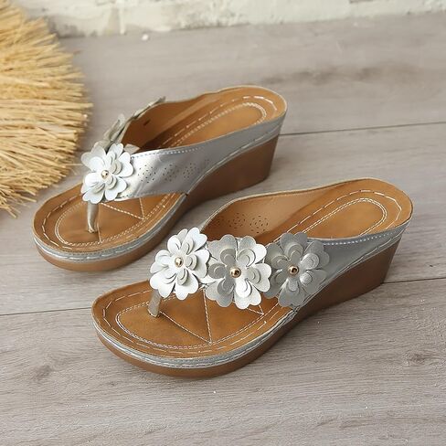 Nkgra Orthopedic Wedge Flip Flops for Women Floral Slip On Open Toe Thong Sandals Slippers Summer Beach Shoes Wide Width Flats in Saudi Arabia