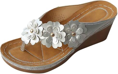 Nkgra Orthopedic Wedge Flip Flops for Women Floral Slip On Open Toe Thong Sandals Slippers Summer Beach Shoes Wide Width Flats in Saudi Arabia