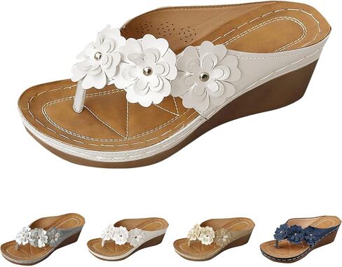 Nkgra Orthopedic Wedge Flip Flops for Women Floral Slip On Open Toe Thong Sandals Slippers Summer Beach Shoes Wide Width Flats in Saudi Arabia