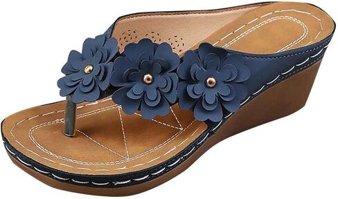 Nkgra Orthopedic Wedge Flip Flops for Women Floral Slip On Open Toe Thong Sandals Slippers Summer Beach Shoes Wide Width Flats in Saudi Arabia