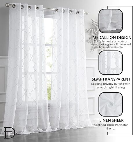 Single Panel Sheer Window Curtain 54" x 84" Linen Textured Drapes for Living Room, Bedroom, Farmhouse Curtains, Boho Decor, Light Filtering Window Treatments, Grommet Curtains, Machine Washable in Saudi Arabia