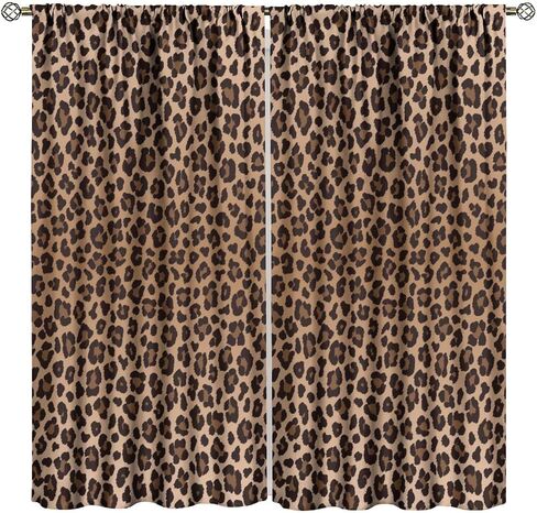 TFOSO Leopard Print Curtains, Animal Fur Drapes Brown Home Decor Wild 3D Print Retro Theme Window Treatments Bedroom Living Room 2 Panel Set Total Size 42" W X 45" L Inch in Saudi Arabia