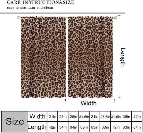 TFOSO Leopard Print Curtains, Animal Fur Drapes Brown Home Decor Wild 3D Print Retro Theme Window Treatments Bedroom Living Room 2 Panel Set Total Size 42" W X 45" L Inch in Saudi Arabia