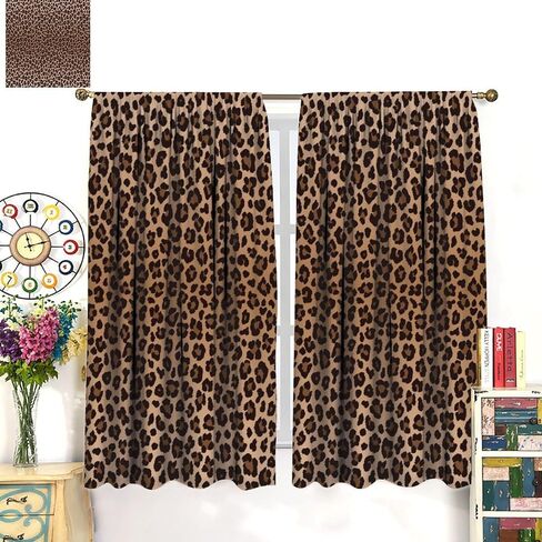 TFOSO Leopard Print Curtains, Animal Fur Drapes Brown Home Decor Wild 3D Print Retro Theme Window Treatments Bedroom Living Room 2 Panel Set Total Size 42" W X 45" L Inch in Saudi Arabia