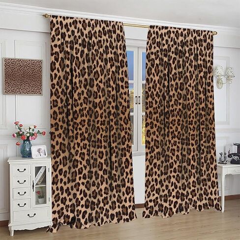 TFOSO Leopard Print Curtains, Animal Fur Drapes Brown Home Decor Wild 3D Print Retro Theme Window Treatments Bedroom Living Room 2 Panel Set Total Size 42" W X 45" L Inch in Saudi Arabia