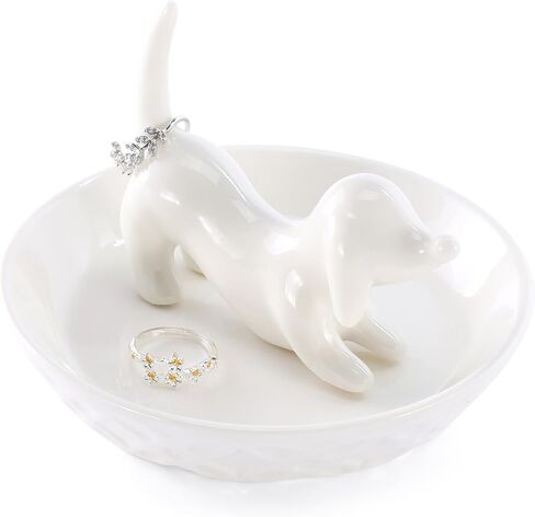 HOME SMILE Dog Ring Holder,Ceramic Silver Jewelry Holder,Mother's Day Gifts for Dog Mom Gifts for Women Christmas,Valentines in Saudi Arabia