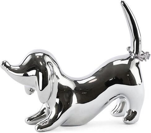 HOME SMILE Dog Ring Holder,Ceramic Silver Jewelry Holder,Mother's Day Gifts for Dog Mom Gifts for Women Christmas,Valentines in Saudi Arabia